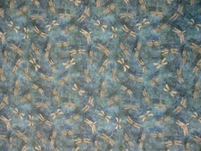 Dragonfly Dragon Fly Tan BLue Gray Cream Cotton Fabric FQ