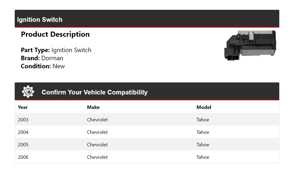 Выключатель зажигания для Chevrolet Tahoe Dorman 2003-2006 годов выпуска 2004 2005 годов выпуска - Изображение 2 из 4