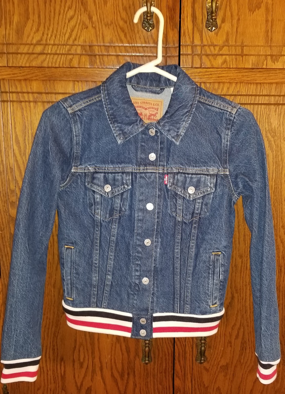 Levi's Womens Denim Trucker Jacket with red, white, … Gem