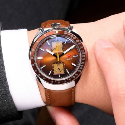 RED STAR 1963 42mm 3D Bubble Mirror Head St1901 Movement Luminous Wristwatches