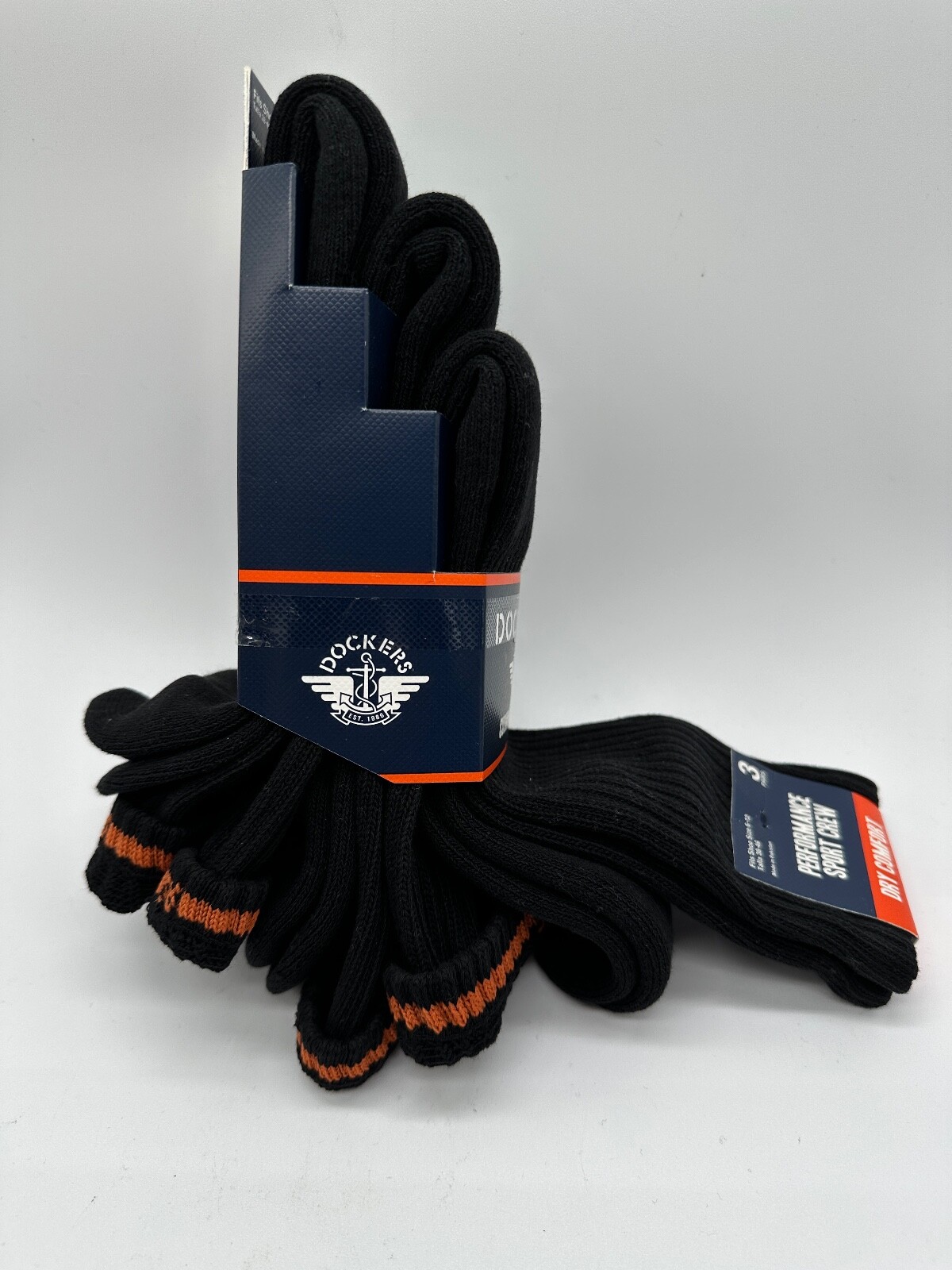 NEW 3 PAIR PACK DOCKERS SMART 360 FLEX MENS SPORT CREW SOCKS BLACK SIZE