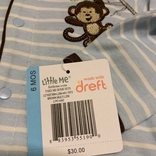 Little Me Infant Take Me Home Monkey Outfit 6 mos - Picture 5 of 7