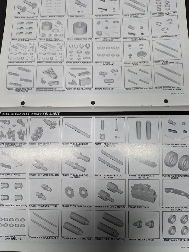 THUNDER TIGER EB-4 S2 ESCALA 1/8 OFF-ROAD COMP 4WD FOLHETO DE BUGGY LISTAGEM DE PEÇAS - Imagem 4 de 4