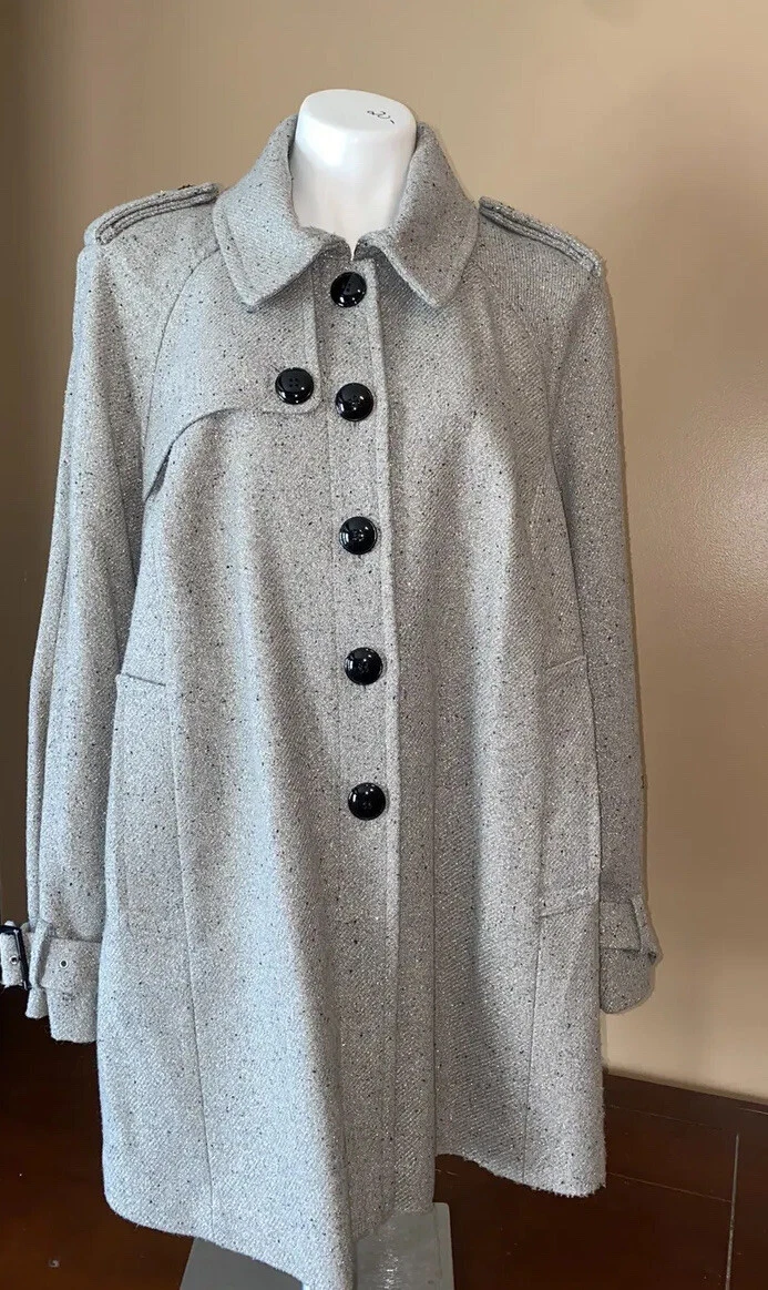 Worthington Women s Plus Size 1x Silver Grey Wool Blend Pea Coat