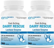 Puregen Labs Dairy Rescue Fast Acting Lactase Enzyme 9000 FCC 360 Tablets 2Pk