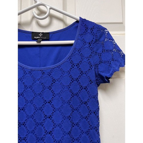 CDQ Womens Ronni Nicole Size Small Blue Lace Overlay Sheath Dress Short Sleeve - Picture 3 of 8