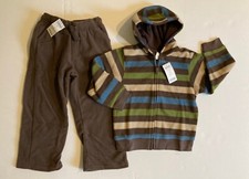 NWT Gymboree Arctic Adventure 5 5T Brown Fleece Pants  4T-5T Stripe Zip Hoodie