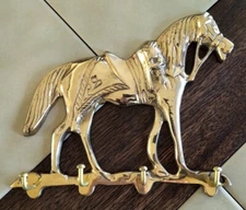 Vintage Brass Horse Key Holder (India) 6" Wall Mounted Key Rack - NOS
