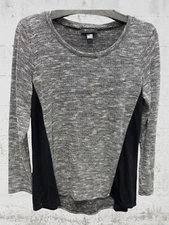 AB Studio L/S Black & Silver  Crew Neck Dressy Top Size Medium,Sheer,Metallic