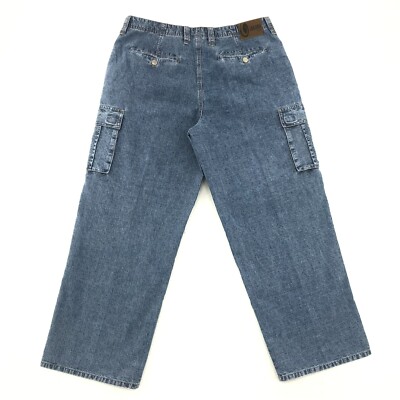 Laguna Jeans Mens 36x30 Blue Cargo Retro 90s Y2K Cotton Blend Baggy Wide Leg
