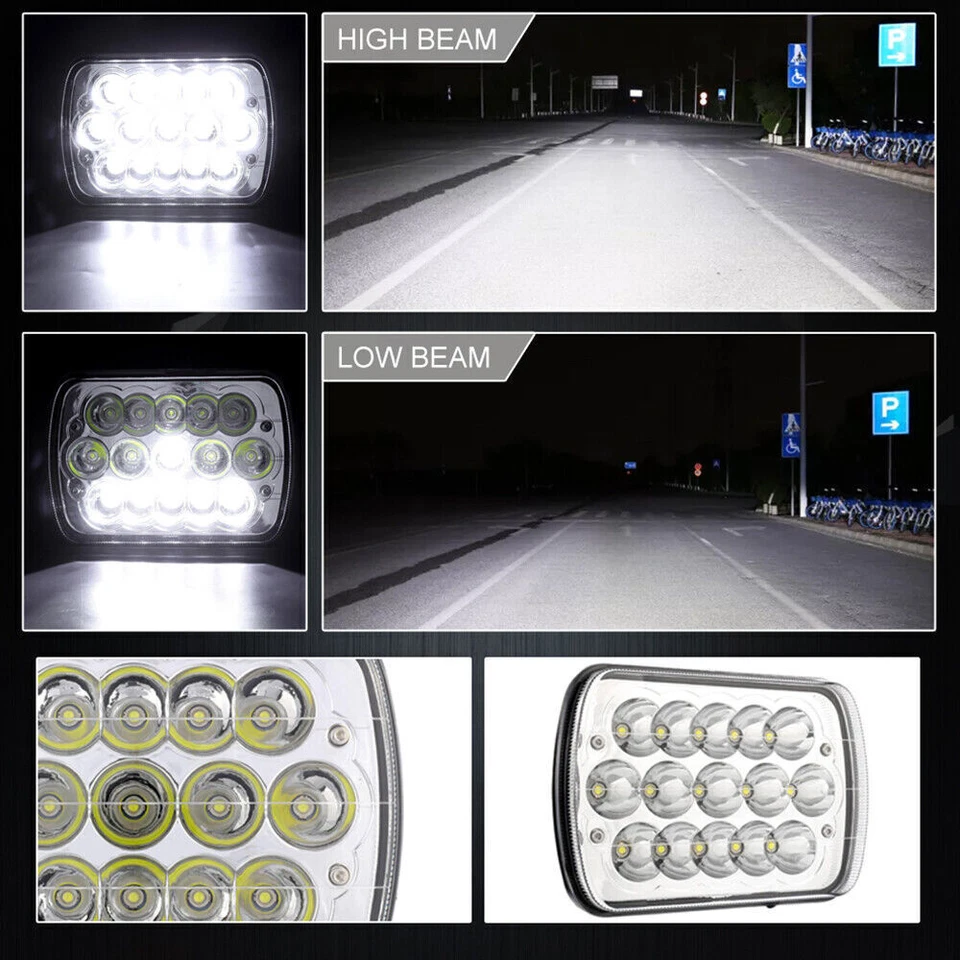 Fit Jeep J10 J20 Pickup 1974-1988 5x7" 7x6inch Led Headlights Hi/Lo Beam Chrome - Image 2 of 4