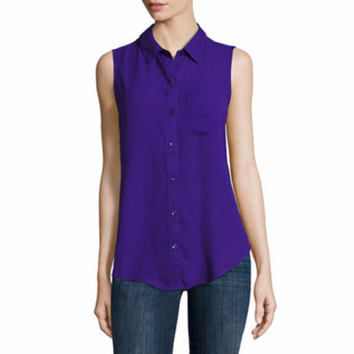 Liz Claiborne Women's Sleeveless Button Front Shirt LARGE Intrepid Purple New | eBay