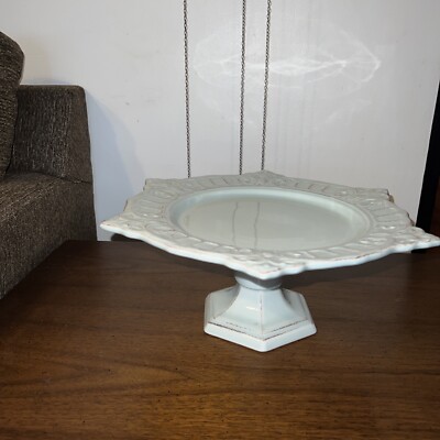 Matceramica Pedestal Cake Stand In Venice Lt. Blue Made In Portugal Exc
