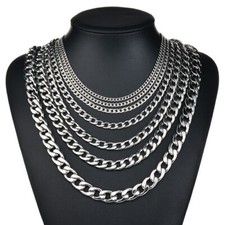 Mens Boys Curb Chain 18"-26" 4mm - 9mm Stainless Steel Silver Cuban Necklace UK