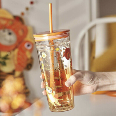New Starbucks China 2022 Year Of The Tiger Cute Tiger 20oz Glitter Glass Cup