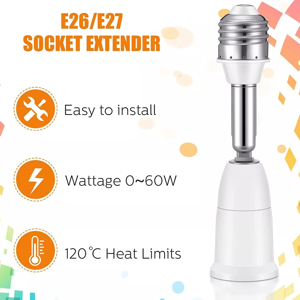 8 Pack E26/E27 Light Socket Extender 4.5 Inch Extension Adjustable Vertical 90° - Image 2 of 4