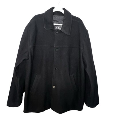 RBM OUTDOOR COLLECTION MEN BLACK 100% WOOL BUTTON FRONT PEACOAT SIZE XL VINTAGE