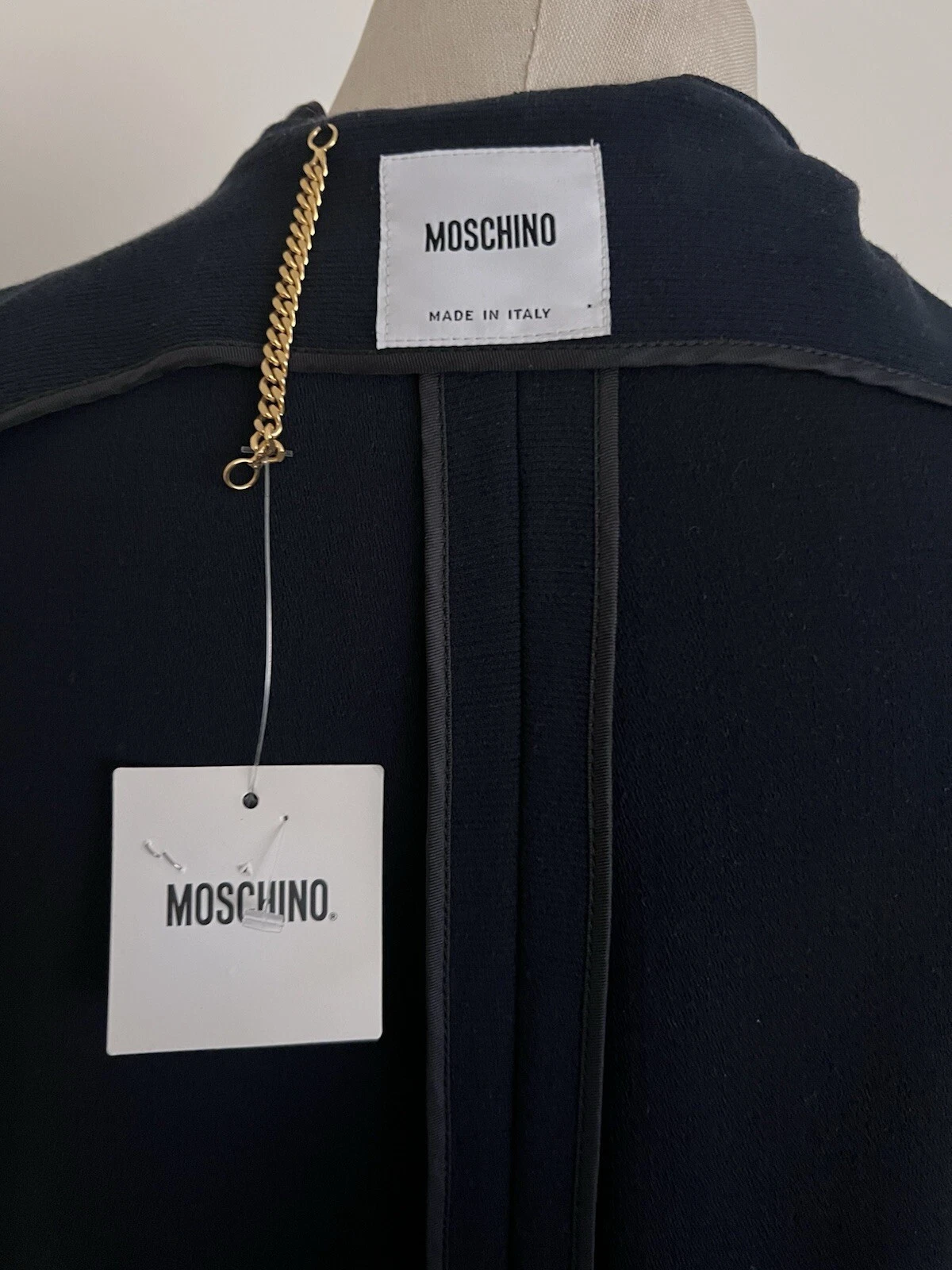 Cappotto Moschino 2010 Runway Lana Vergine Marina Militare Nuovo con etichette RARO Made In Italy Taglia 12