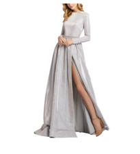 MAC DUGGAL METALLIC LONG SLEEVE EMBELLISHED WAIST THIGH SLIT GOWN 26125 DRESS 14