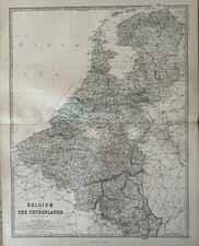 1876 Belgium & The Netherlands Large Hand Coloured Original Antique Map