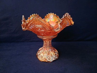Vintage Imperial Glass Twins Pattern 9'' Fruit Bowl/Pedestal - Marigold Carnival