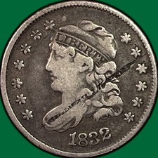 1832 Capped Bust Half Dime Fine F Coin, Lamination Error #43080