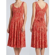 Nine West Dress Size 6 Red Orange Sleeveless Polyester Spandex Tie Back