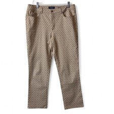 Charter Club Beige Geometric Lexington Straight Pants Women 12 Stretch