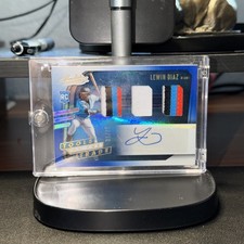 2021 Panini Absolute Baseball Lewin Diaz TOTT 3 Swatch Tri Color Auto /35