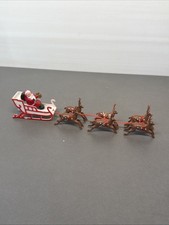 N1 Vintage 60's SANTA CLAUS SLEIGH REINDEER Plastic Midcentury Gf3