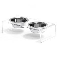 Acrylic Elevated Dog Cat Bowls Pet Feeder Double Bowl Raised Stand Comes with