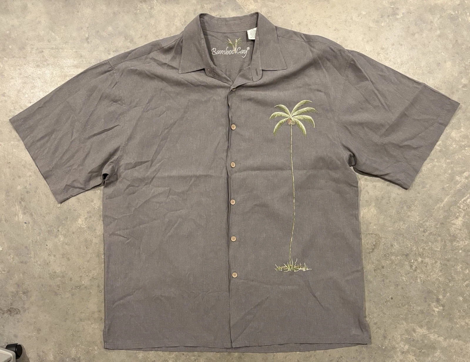Bamboo Cay Hawaiian Shirt Embroidered Palm Tree Print Mens XL