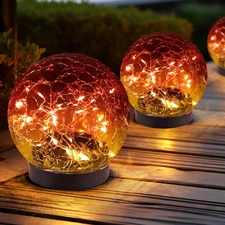 Solar Globe Lights Outdoor Waterproof-Solar Balls for Garden-Cracked Glass Ball 