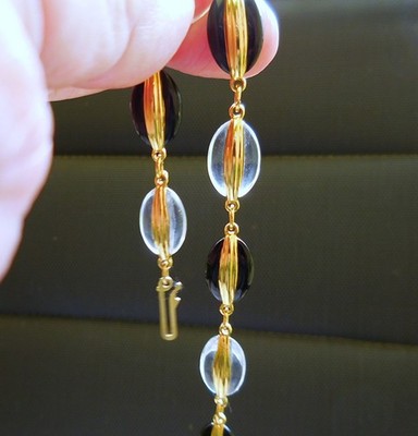 Swarovski Signed Jet Black and Clear Oval Crystal Bracelet 8''