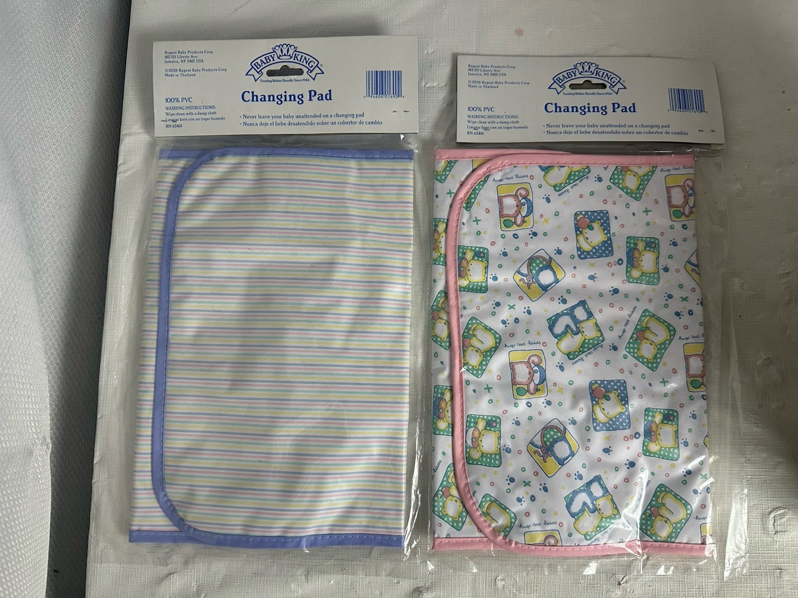 Vintage 2 PVC Baby King Changing Pad Stripes Teddy Bears Striped