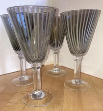MCM 4 Vertical Stripe Smoke Glass/ PIER 1 Wine Goblets 8" Tall/12 oz