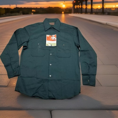 #ad ✅VTG NWT 70s Sears Perma Prest Work Shirt MEDIUM 15 15.5 Green Midweight $59.60