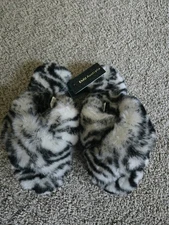 New Emu Australia Mayberry Sheepskin Slippers Black White Animal Print Size 6
