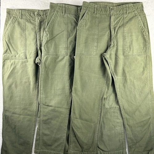 VTG 60s OG-107 Type 1 Military Baker Pants 30X28 Green Sateen Vietnam LOT OF 3