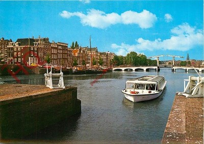 Ansichtskarte; Amsterdam, die Amstel mit dünner Brücke