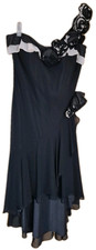 Y2K Debut One Shoulder Black Chiffon Midi Dress UK 12 Ruffle Party