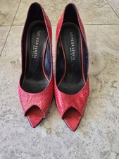 Bottega Veneta Vintage Red Python Peep Toe Heels Size 8.5
