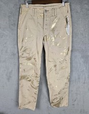 Anthropologie Pilcro Wanderer Utility Button Fly Pocket Pants Tan Metallic 27