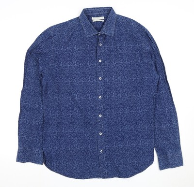Mango Herren Hemd Blau Slim Fit Geometrisch