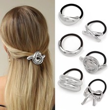 Silver Metal Hair Cuffs Ties Ponytail Elastic Bands Thick Thin Hair