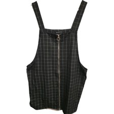 Forever 21 Plaid Overall Mini Dress 3X Plus Size Black White Full Zip Pinafore