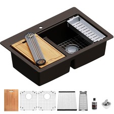 Karran USA QTWS-880 33" Drop In Double Basin Quartz Composite - Brown