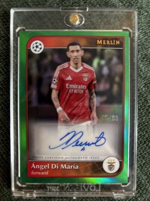 Angel Di Maria 2024-25 Topps Merlin UCC Base Auto Green Refractors /99 Benfica