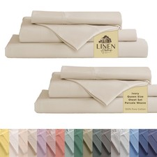 Linen Home 100 Cotton Percale Sheet Set 8 Pieces Queen Set, 03 - Ivory