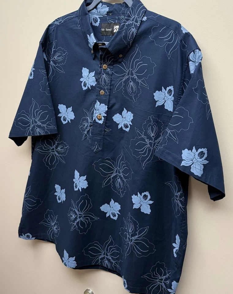 Camisa Hilo Hawaiiana Hombre Sig Zane Azul Manga Corta Talla 2XL - Excelente Foto 3 de 4